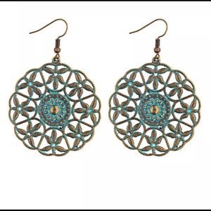 Antiqued Floral Drop Dangle Earrings